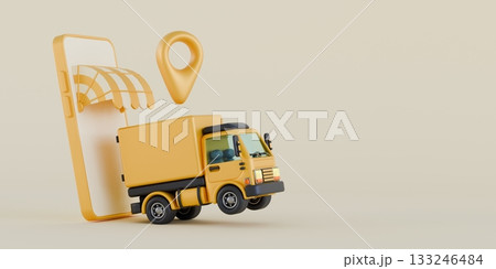 Transportation delivery by truck Phone order with location pin 3D Transportation delivery by truck Phone order with location pin 3D 133246484