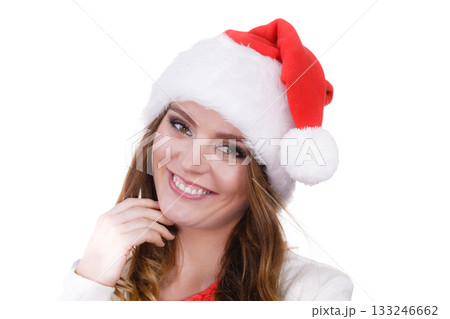 Woman in santa claus hat free and happy 133246662