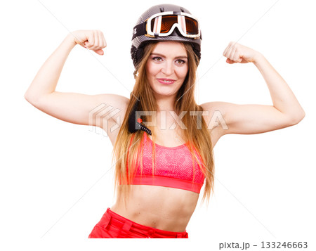 Strong woman with sporty helmet. Strong woman with sporty helmet. 133246663