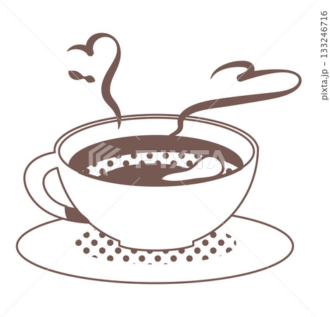 ハートの湯気が立つコーヒーカップのブラウンイラスト 133246716