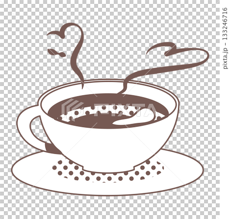 ハートの湯気が立つコーヒーカップのブラウンイラスト 133246716