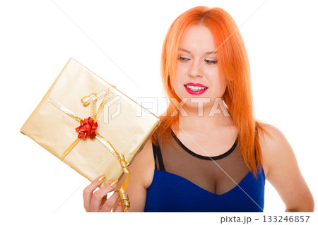 holidays love happiness concept - girl with gift box holidays love happiness concept - girl with gift box 133246857