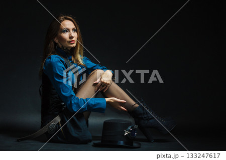 Retro lady sitting. Retro lady sitting. 133247617