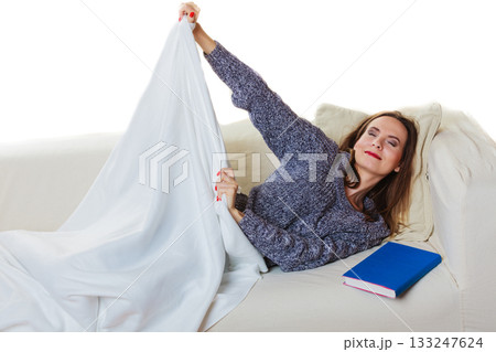 Woman taking power nap after lunch Woman taking power nap after lunch 133247624