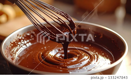 《AI画像》溶けたチョコレートを混ぜる 133247843
