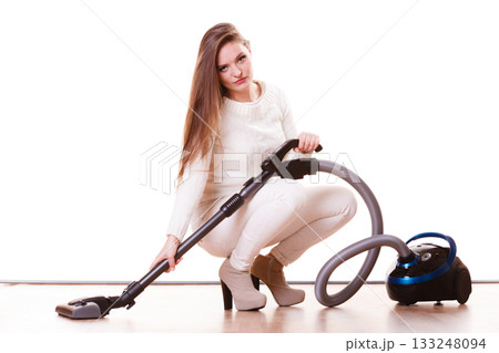 Funny girl with vacuum cleaner. Housework Funny girl with vacuum cleaner. Housework 133248094
