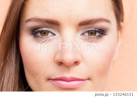 Close up of woman face with make up. 133248131