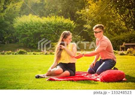 Couple with big heart on picnic Couple with big heart on picnic 133248523