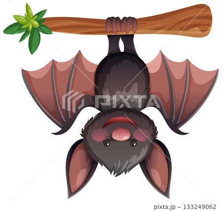 Cartoon Bat Hanging Upside Down from Tree Branchのイラスト素材 [133249062] - PIXTA