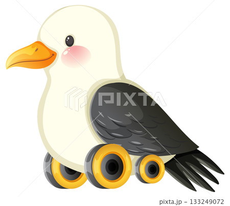 Cartoon Seagull with Wheels in Side Profile View Cartoon Seagull with Wheels in Side Profile View 133249072