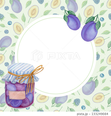 Watercolor plum jam label with fruits, berries and leaves Watercolor plum jam label with fruits, berries and leaves 133249084