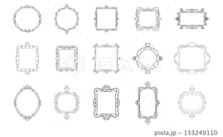 Princess frame mirror set line fairy. Whimsical cute doodle mirrors with crown for baby princess. Collection elegant pastel decor. Princess frame mirror set line fairy. Whimsical cute doodle mirrors with crown for baby princess. Collection elegant pastel decor. 133249110