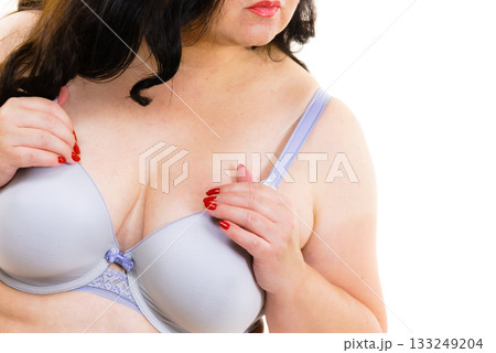 Fat woman big breast wearing bra 133249204