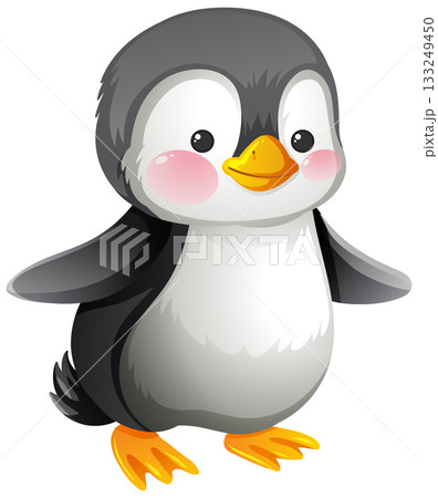 Cute Baby Penguin Standing with Outstretched Wings Cute Baby Penguin Standing with Outstretched Wings 133249450