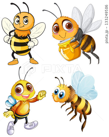 Cartoon Bees in Various Poses and Expressions 133249586