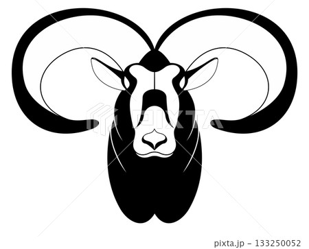Head of the ram. Decor head of the ram. Original black on white illustration. 133250052