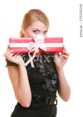 holidays love happiness concept - girl with gift box holidays love happiness concept - girl with gift box 133250148
