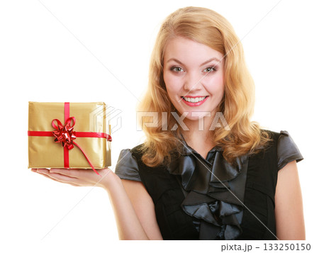 holidays love happiness concept - girl with gift box 133250150