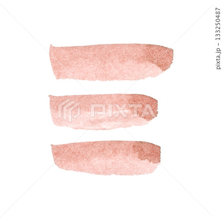 Three strokes of peach paint on white background for artistic and creative 133250487