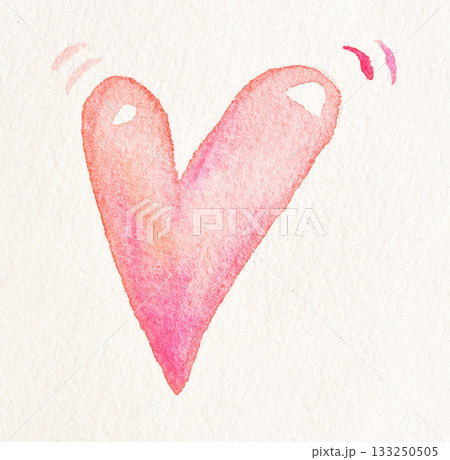 Pink watercolor heart with brush strokes on white background, symbolizing love Pink watercolor heart with brush strokes on white background, symbolizing love 133250505