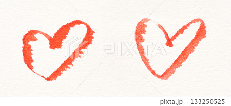 Two hand-drawn red hearts on white background with rough edges 133250525