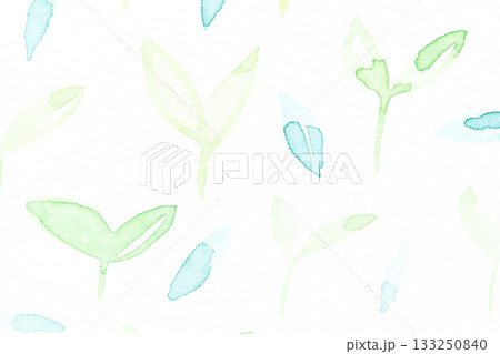 Seamless watercolor pattern of green and blue leaves on white background 133250840