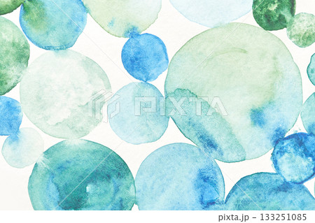 Abstract blue and green watercolor circles on white background creating Abstract blue and green watercolor circles on white background creating 133251085