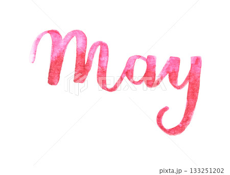 Red watercolor brush script of the word may in artistic style on white 133251202