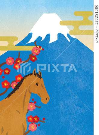 富士山と梅と馬 富士山と梅と馬 133251306