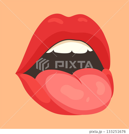 Red lip female. Woman expressed emotion, beauty concept. Modern flat vector design illustration Red lip female. Woman expressed emotion, beauty concept. Modern flat vector design illustration 133251676