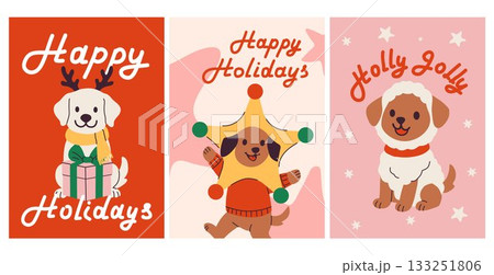 Whimsical Dogs in Christmas Costumes with Holiday Greetings 133251806