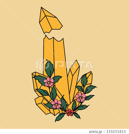Abstract Crystal Shape Surrounded by Elegant Floral Details Abstract Crystal Shape Surrounded by Elegant Floral Details 133251813