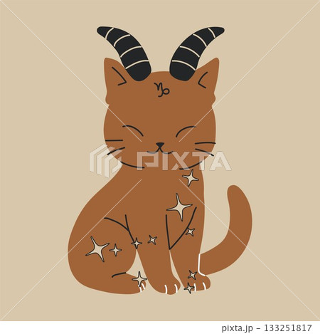 Cute Capricorn Cat with Horns and Sparkles 133251817