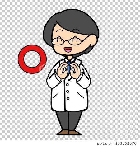 一個身穿白大褂的男人用雙手比劃著圓圈 133252670