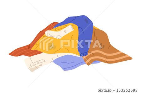Pile of dirty laundry. Clothes with stains. Flat vector isolated illustration 133252695