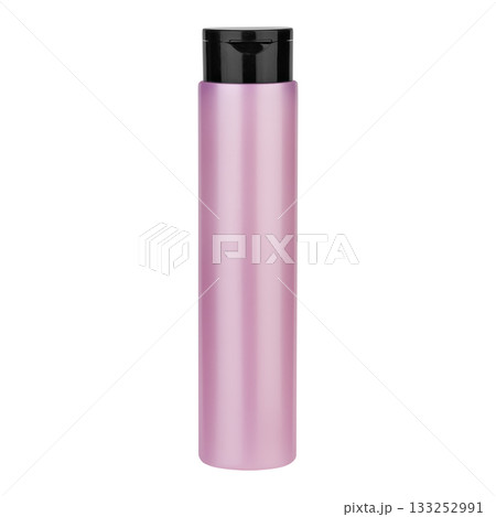 Hair shampoo in a pink bottle with a black cap isolated on white background Hair shampoo in a pink bottle with a black cap isolated on white background 133252991
