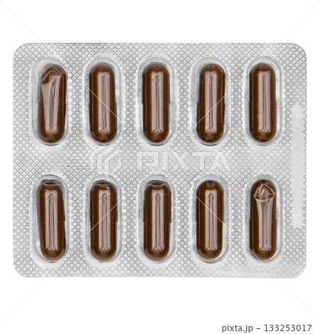 Medical pills capsules on isolated white background Medical pills capsules on isolated white background 133253017