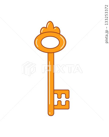 Cartoon style bronze shiny key with crown 133253372