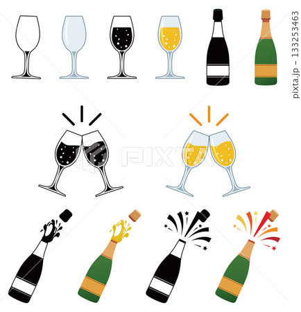 シャンパン　アイコン　セット 133253463