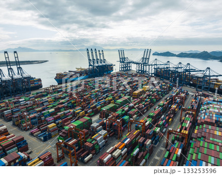 Aerial view of Yantian international container terminal in Shenzhen city, China 133253596