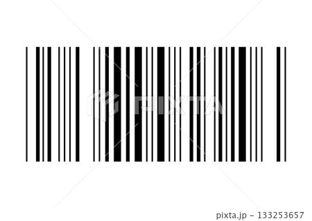 Simple barcode tag template isolated on white background. Bar code sticker mockup. Example of visual data digital representation with product information. Vector graphic illustration 133253657