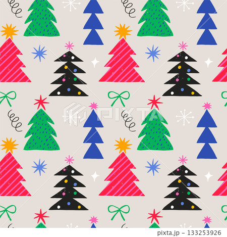 Christmas trees seamless pattern in retro style. Ideal for textile, wallpaper, fabric prints or Christmas trees seamless pattern in retro style. Ideal for textile, wallpaper, fabric prints or 133253926