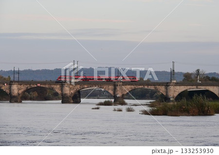 エルベ川の真珠　 ドイツ「ドレスデン旧市街」アウグストゥス橋を渡る近郊電車 133253930