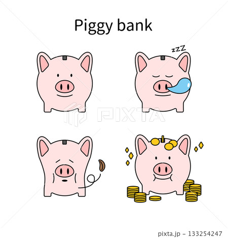 貯金箱のぶたイラストセット｜お金・コイン・節約・資産形成 133254247