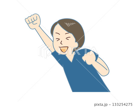 ガッツポーズをする紺ユニホームの女性 ガッツポーズをする紺ユニホームの女性 133254275