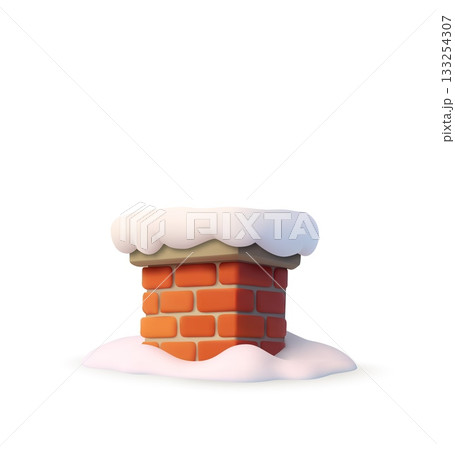 3D snowy brick chimney. 3D snowy brick chimney. 133254307