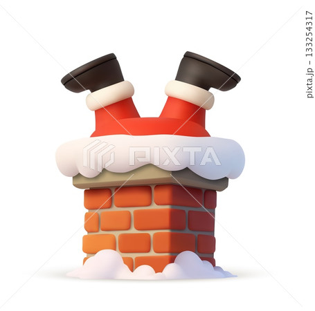 3D Santa stuck in snowy chimney 3D Santa stuck in snowy chimney 133254317