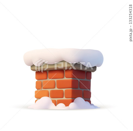 3D snowy brick chimney 133254318