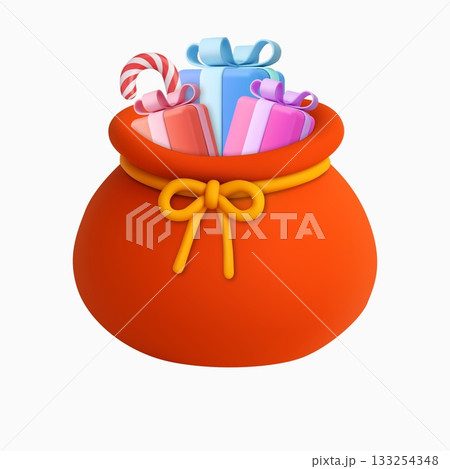 3D cartoon red gift sack with yellow bow 3D cartoon red gift sack with yellow bow 133254348