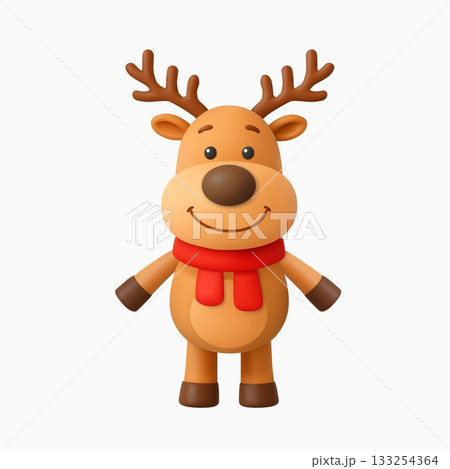 3d reindeer with red scarf for Christmas 133254364